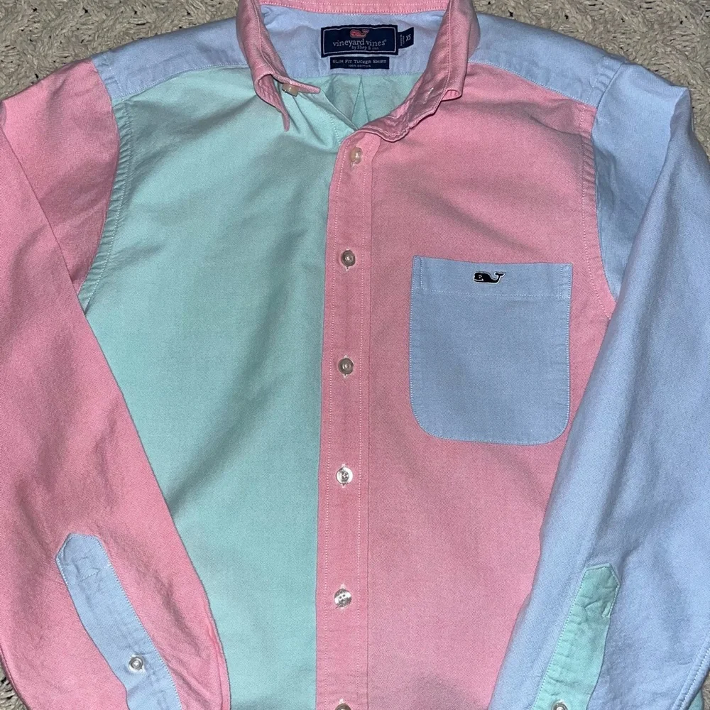 Vineyard Vines Slim Fit Tucker Shirt Green Blue Pink Oxford Button Down Size XS - Picture 1 of 14